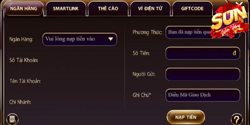 Hướng dẫn các bước nạp tiền Sunwin bằng tài khoản ngân hàng