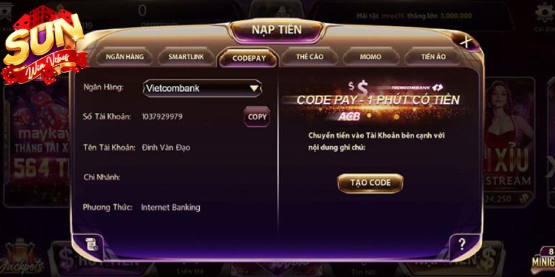 Hướng dẫn nạp tiền Sunwin bằng hình thức Codepay